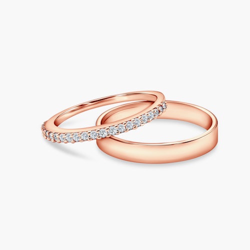 Obrączki Share Your Love: różowe złoto, diamenty laboratoryjne, płaskie, 1,5 mm i 3 mm